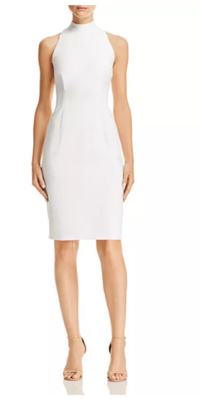 Black Halo Micah Mock-Neck Dress White Midi Womens Modern Business Casual 4